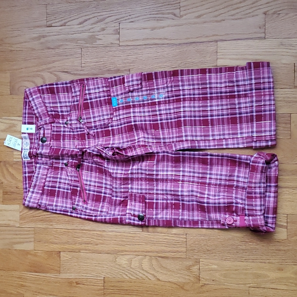 Girls Pink Plaid Roll Up Crop Pants